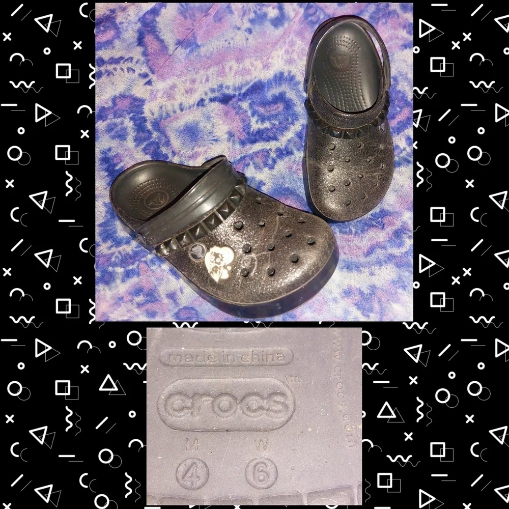 Crocs brand Black Shimmery Unisex Kids Clogs Sz 4M/6W